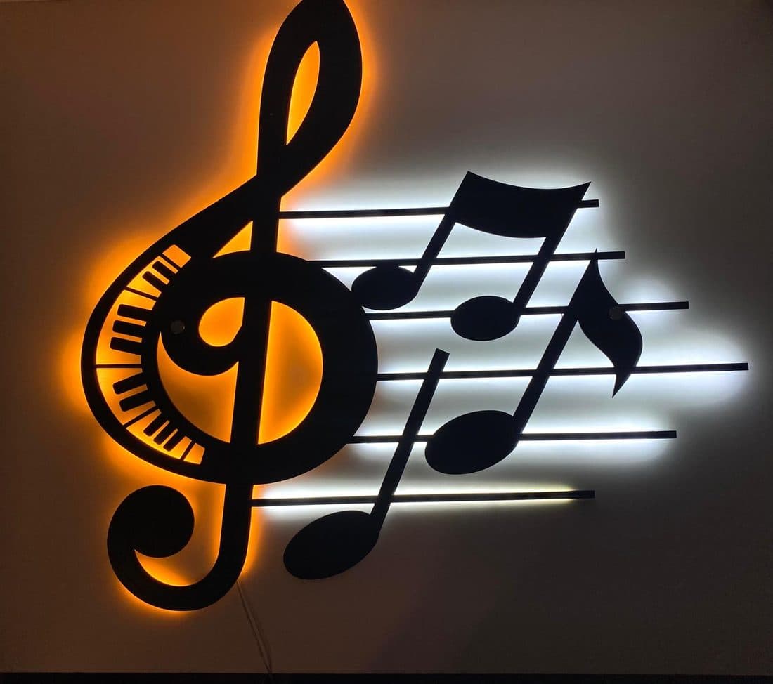 Müzik Notası LED Işıklı Tablo 6mm Kalın