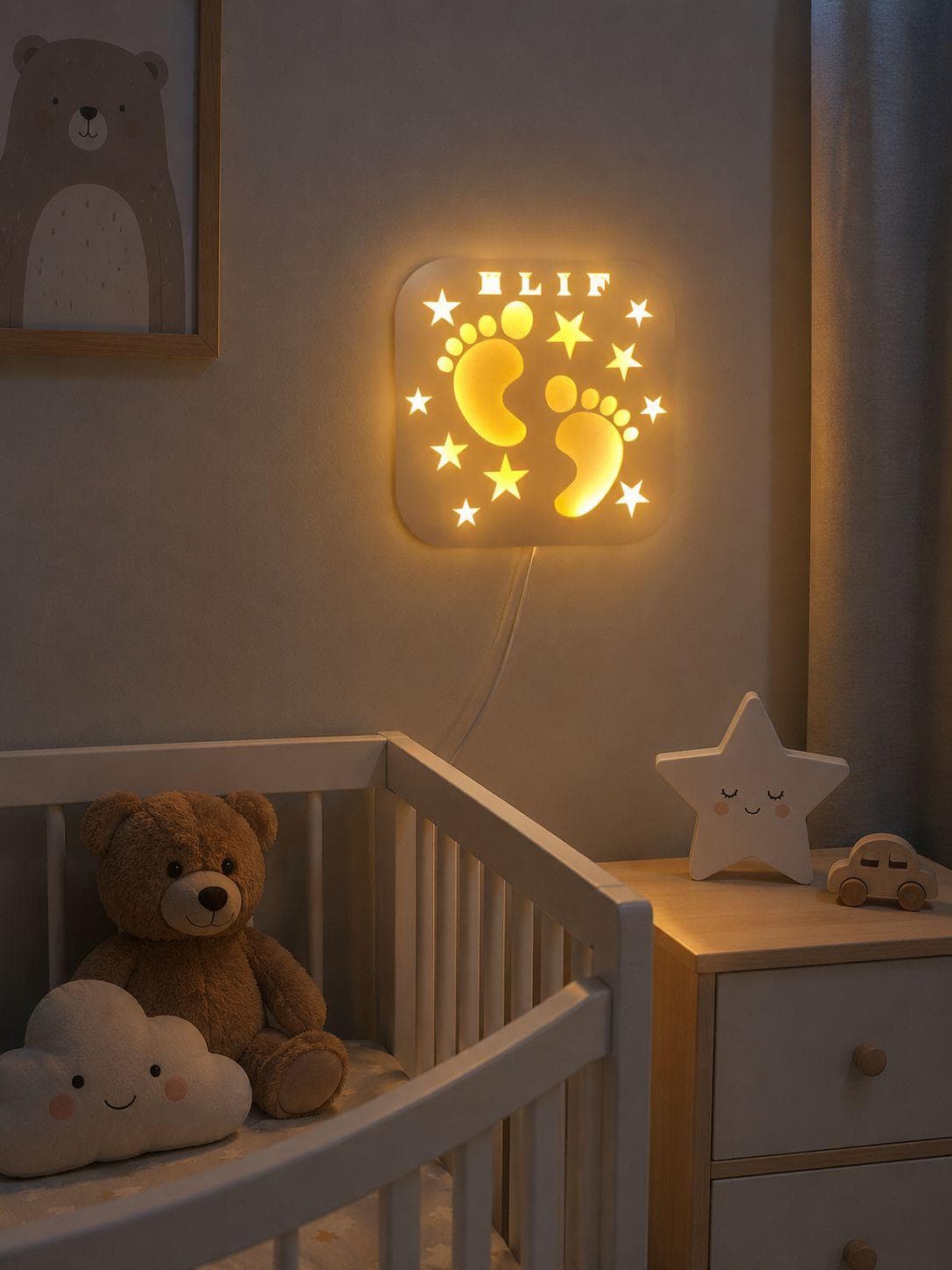 Studyo Yora Kişiye Özel İsimli Bebek Ayak İzi LED Gece Lambası