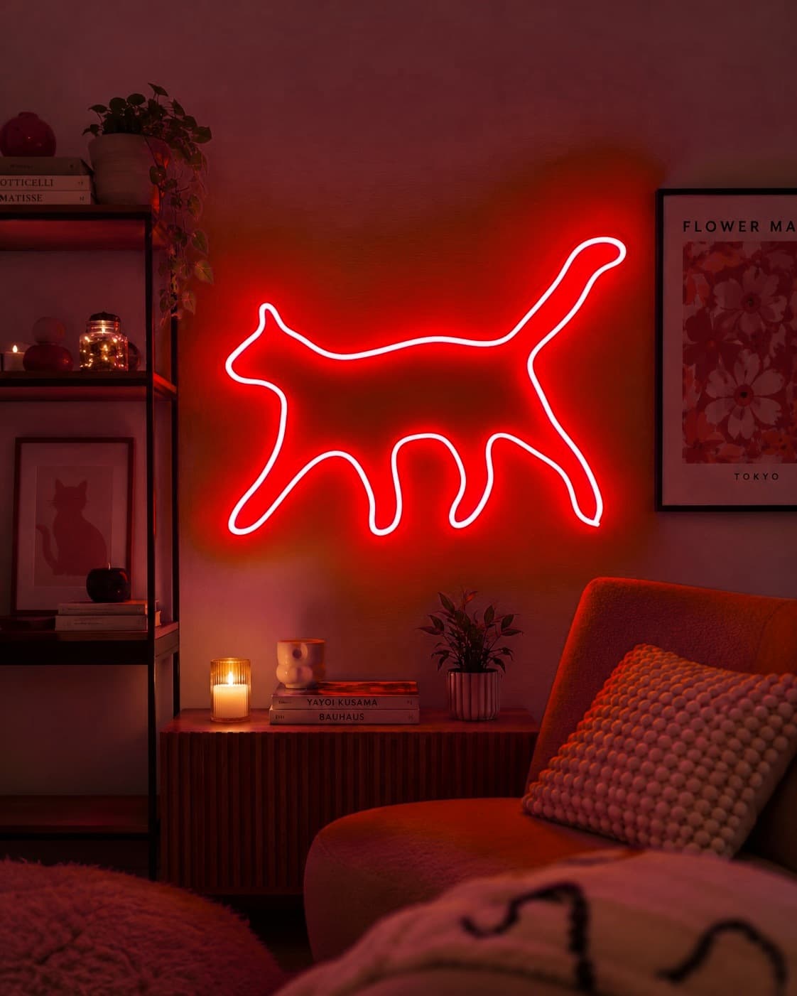 Studyo Yora Kedi Figürlü LED Neon Duvar Tablosu