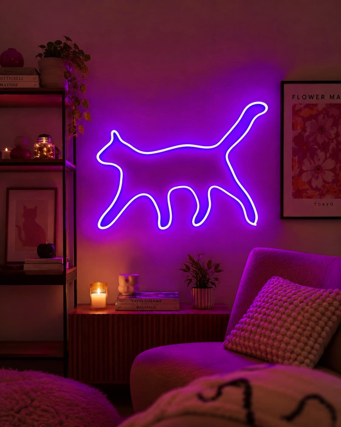 Studyo Yora Kedi Figürlü LED Neon Duvar Tablosu