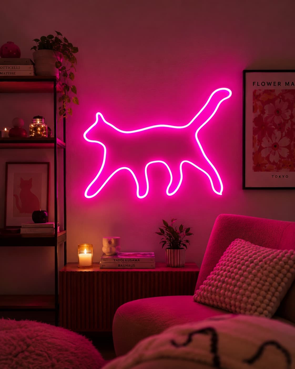 Studyo Yora Kedi Figürlü LED Neon Duvar Tablosu