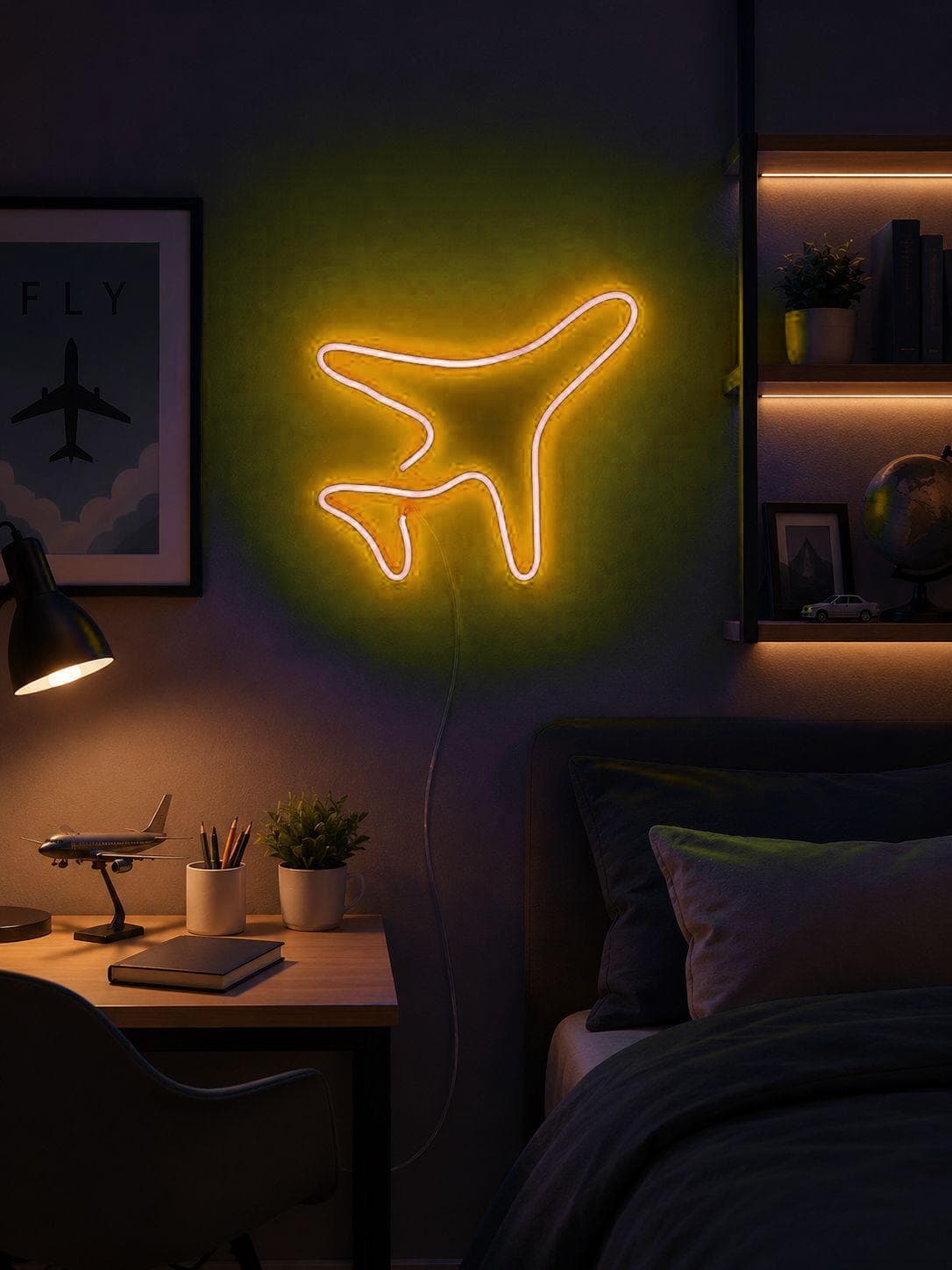 Studyo Yora Uçak Figürlü LED Neon Duvar Tablosu