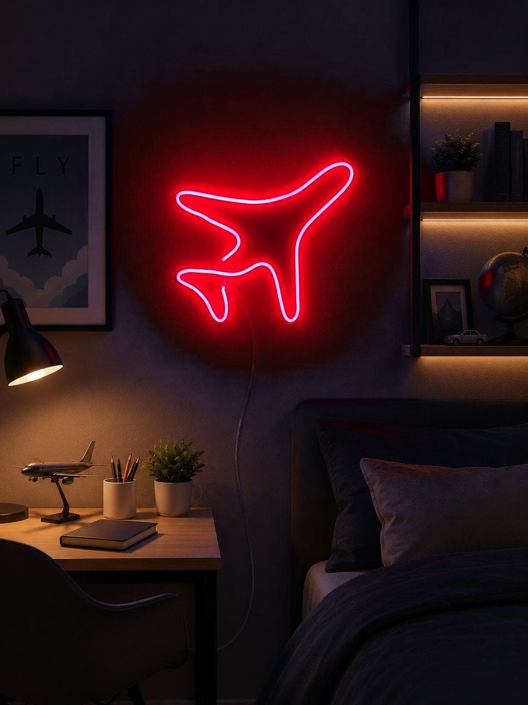 Studyo Yora Uçak Figürlü LED Neon Duvar Tablosu