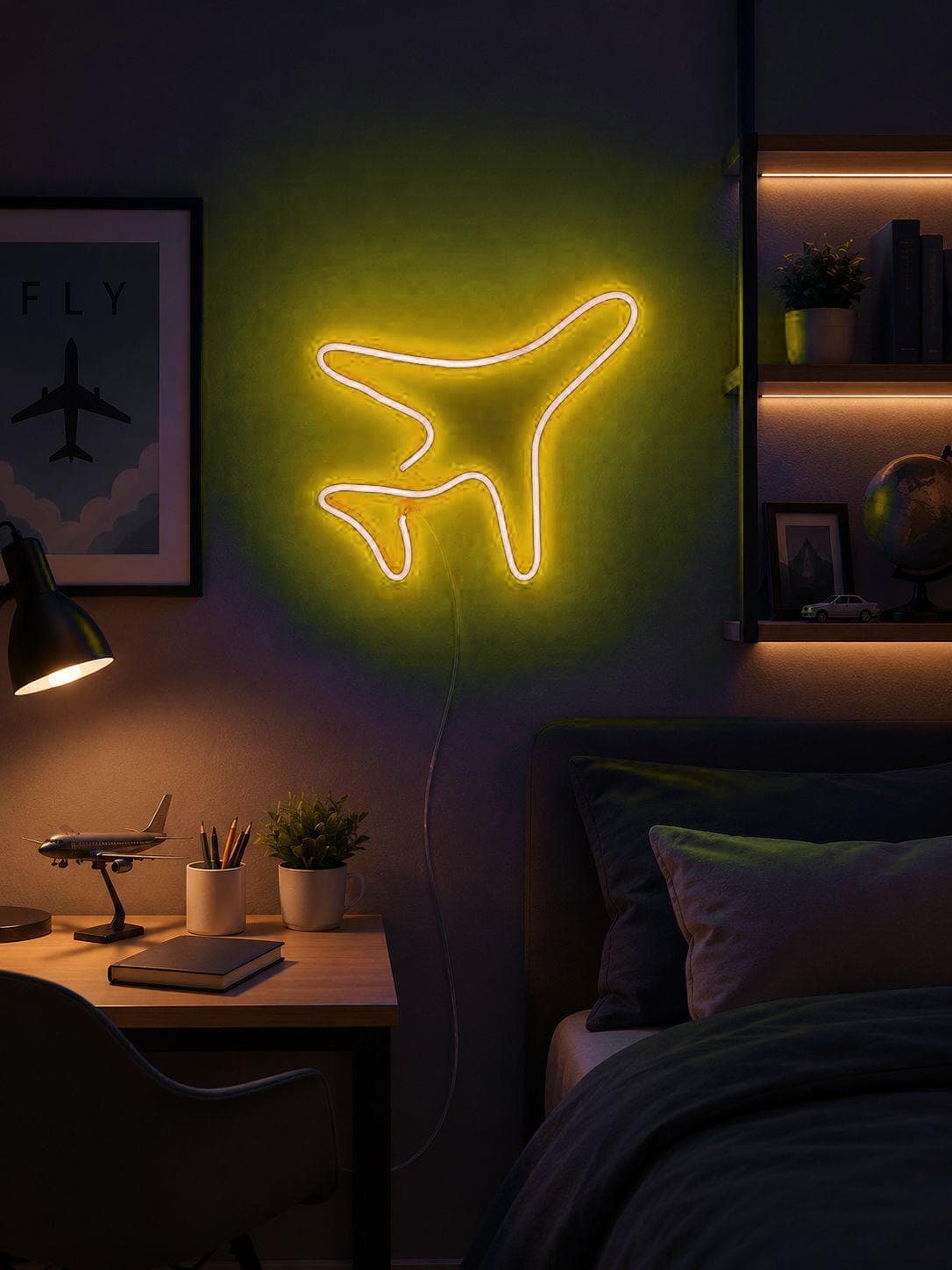 Studyo Yora Uçak Figürlü LED Neon Duvar Tablosu