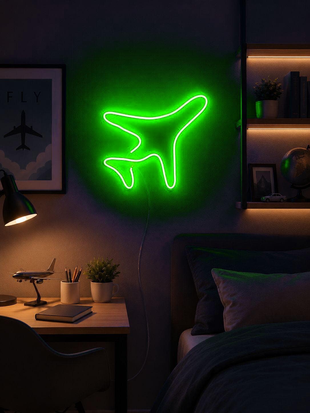 Studyo Yora Uçak Figürlü LED Neon Duvar Tablosu