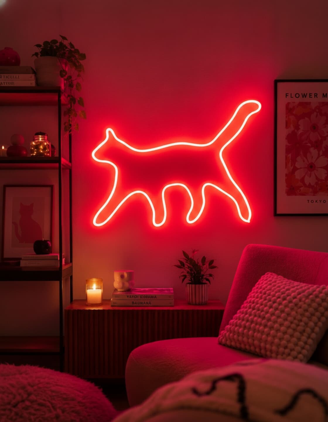 Studyo Yora Kedi Figürlü LED Neon Duvar Tablosu