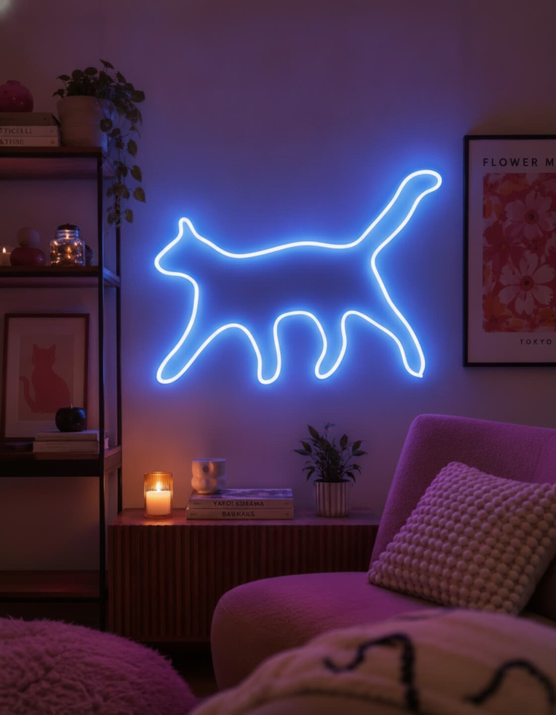 Studyo Yora Kedi Figürlü LED Neon Duvar Tablosu