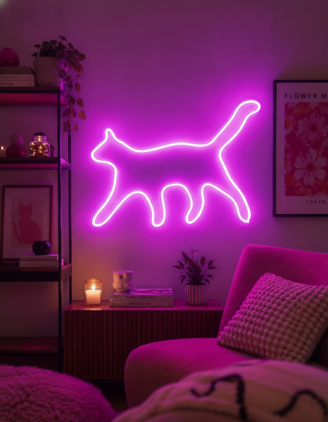 Studyo Yora Kedi Figürlü LED Neon Duvar Tablosu