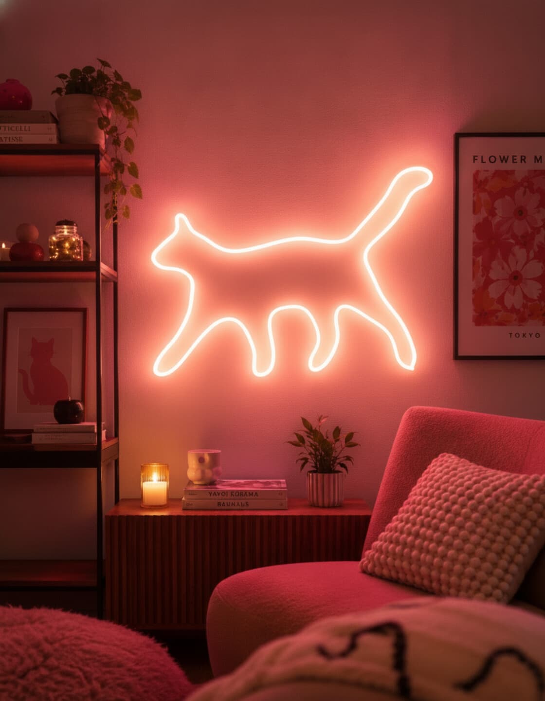 Studyo Yora Kedi Figürlü LED Neon Duvar Tablosu