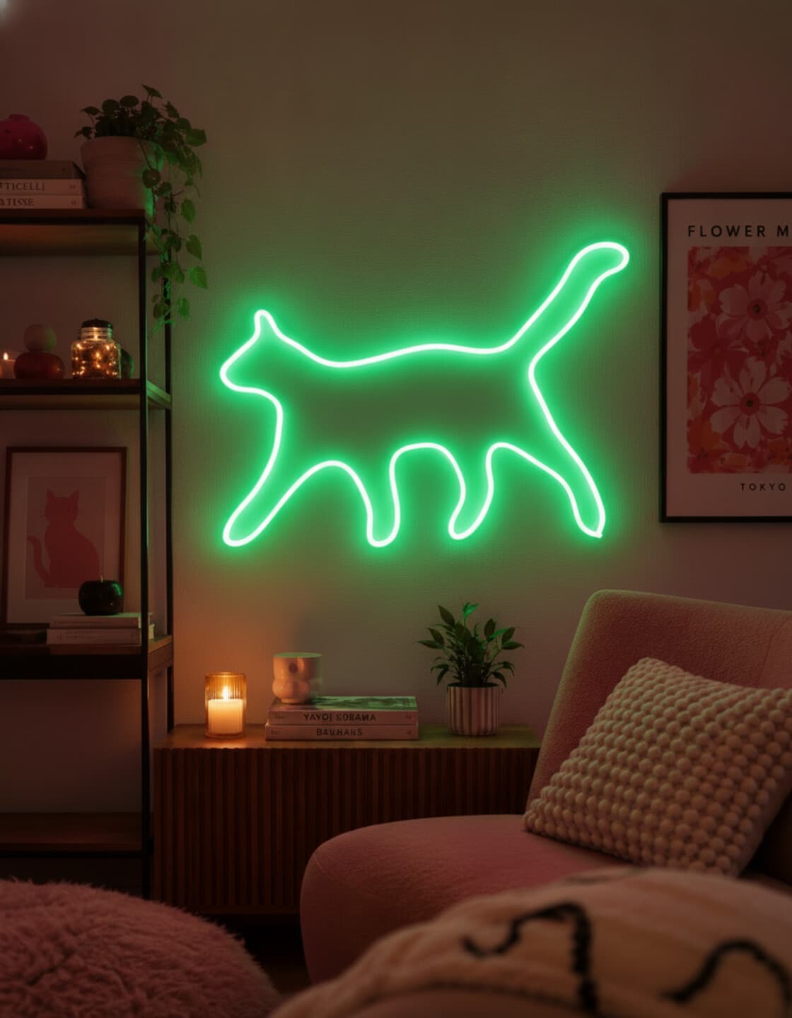 Studyo Yora Kedi Figürlü LED Neon Duvar Tablosu