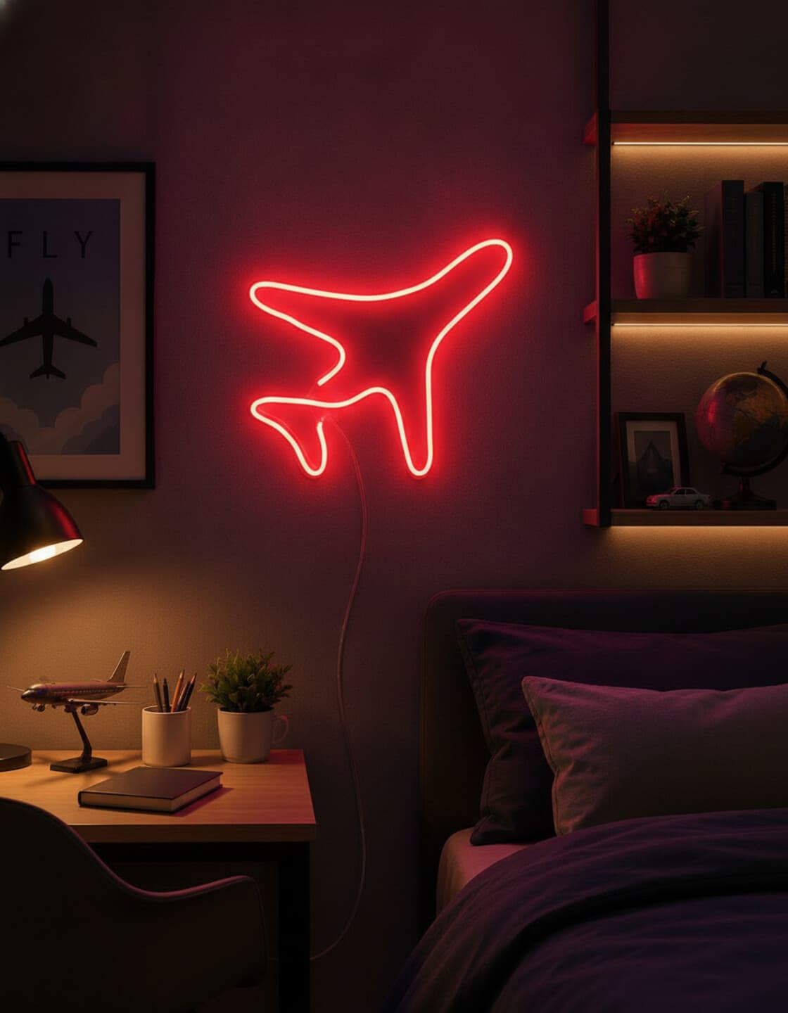 Studyo Yora Uçak Figürlü LED Neon Duvar Tablosu