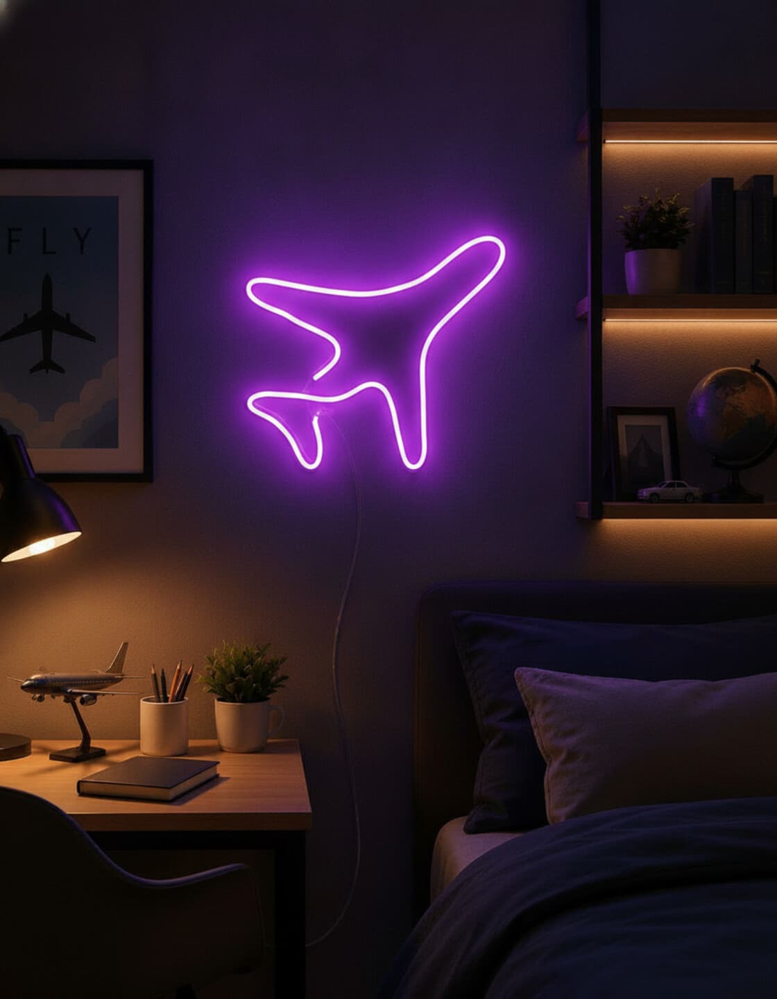 Studyo Yora Uçak Figürlü LED Neon Duvar Tablosu