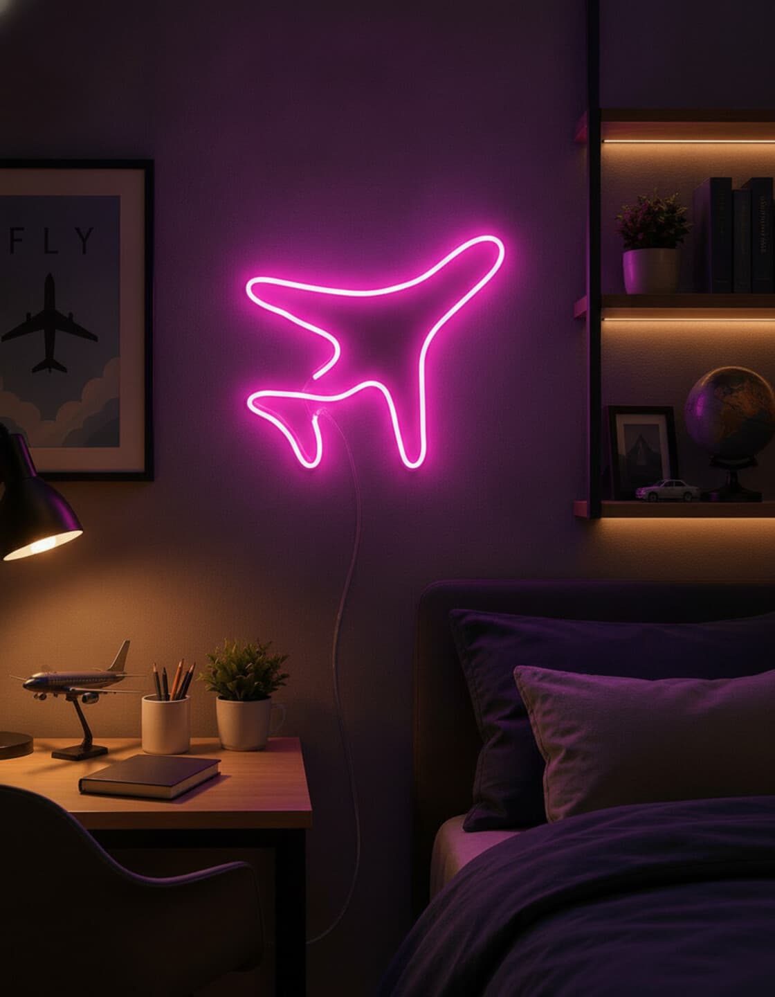Studyo Yora Uçak Figürlü LED Neon Duvar Tablosu