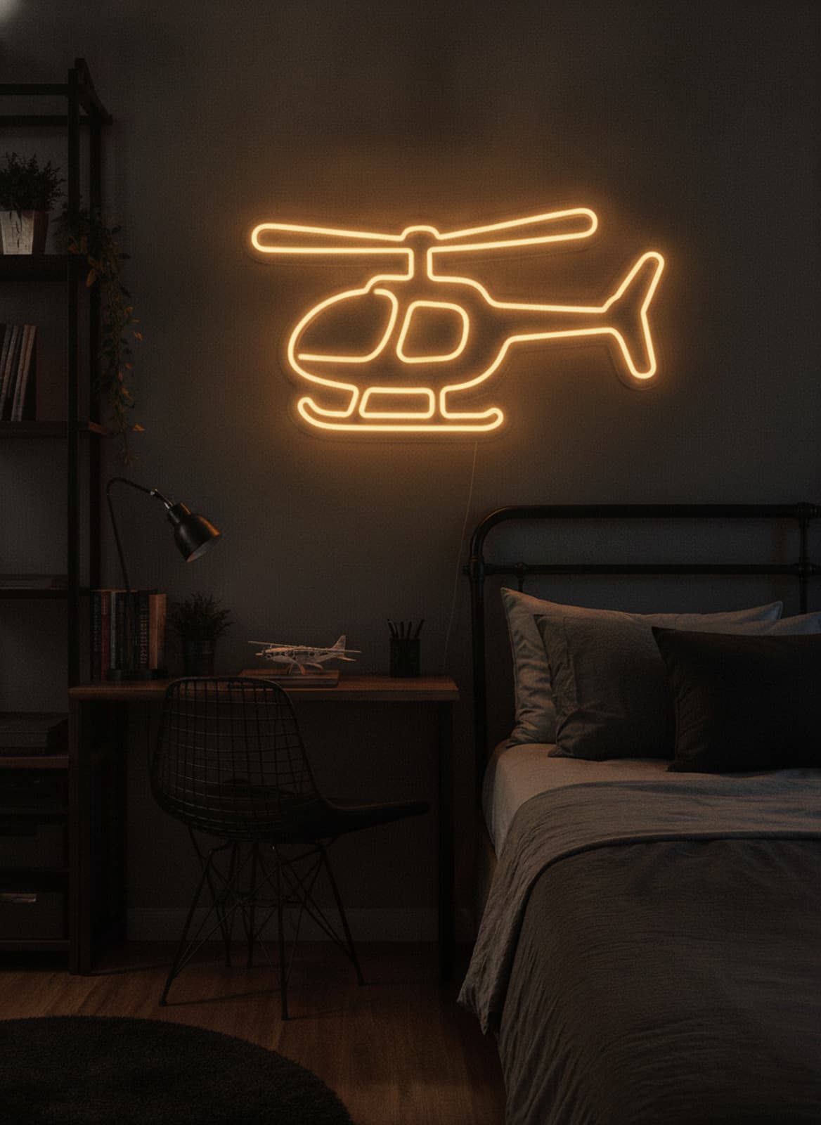 Studyo Yora Helikopter Figürlü LED Neon Duvar Tablosu