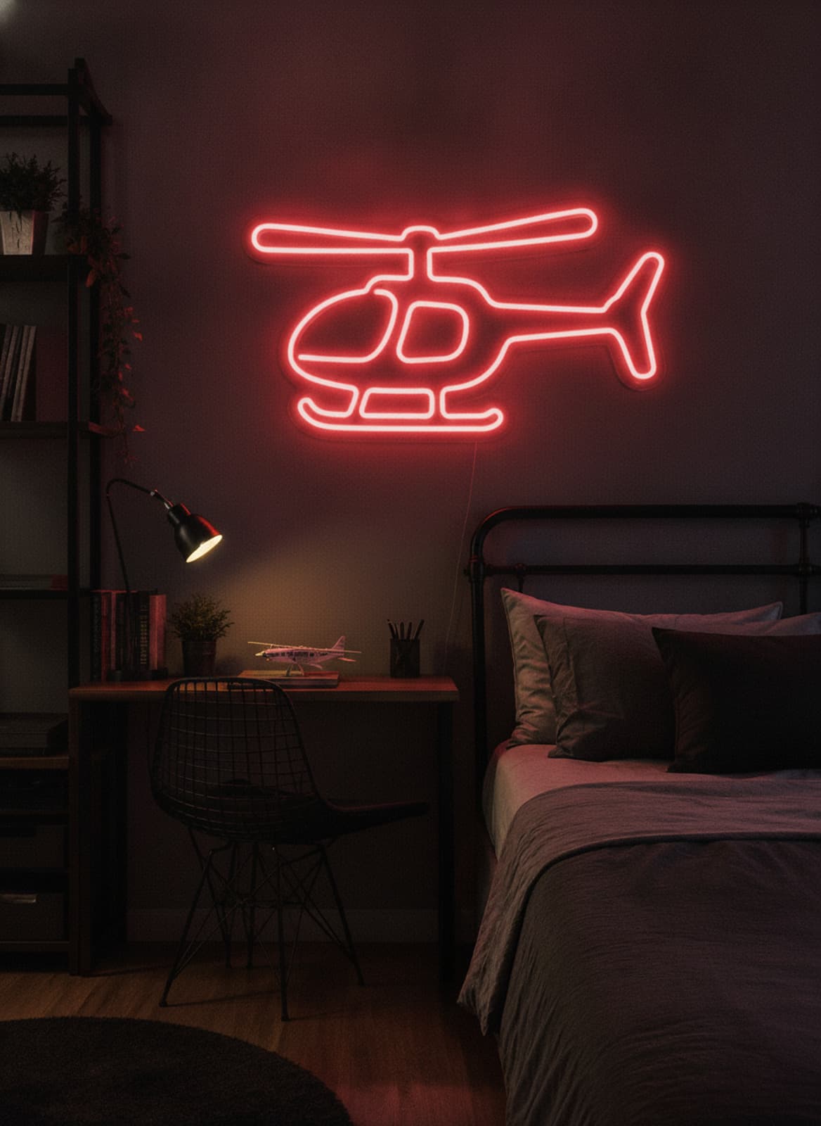 Studyo Yora Helikopter Figürlü LED Neon Duvar Tablosu