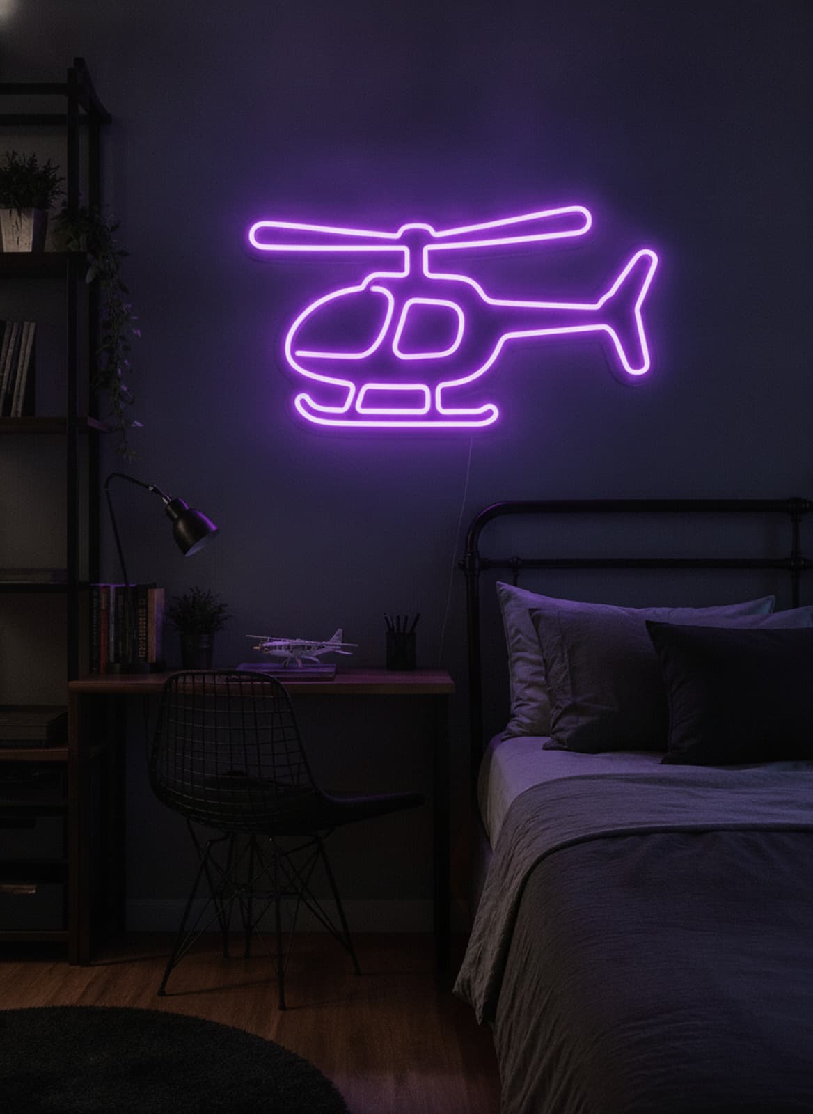 Studyo Yora Helikopter Figürlü LED Neon Duvar Tablosu