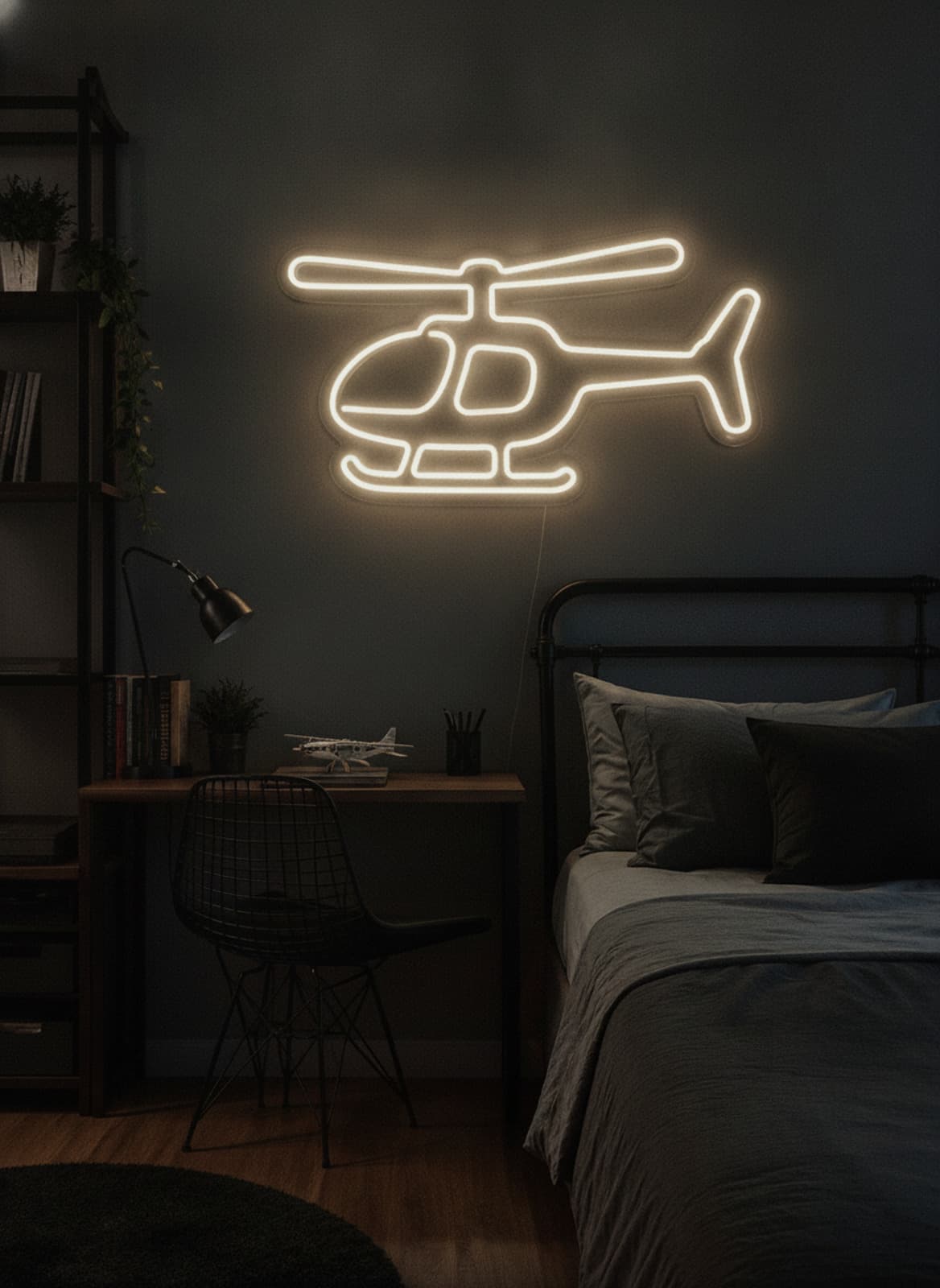 Studyo Yora Helikopter Figürlü LED Neon Duvar Tablosu