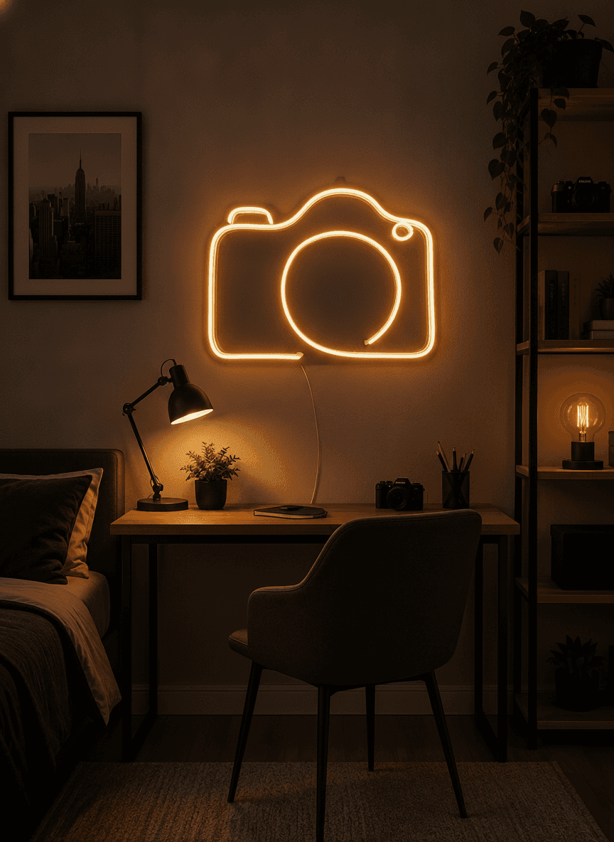 Studyo Yora Kamera Figürlü LED Neon Tablo