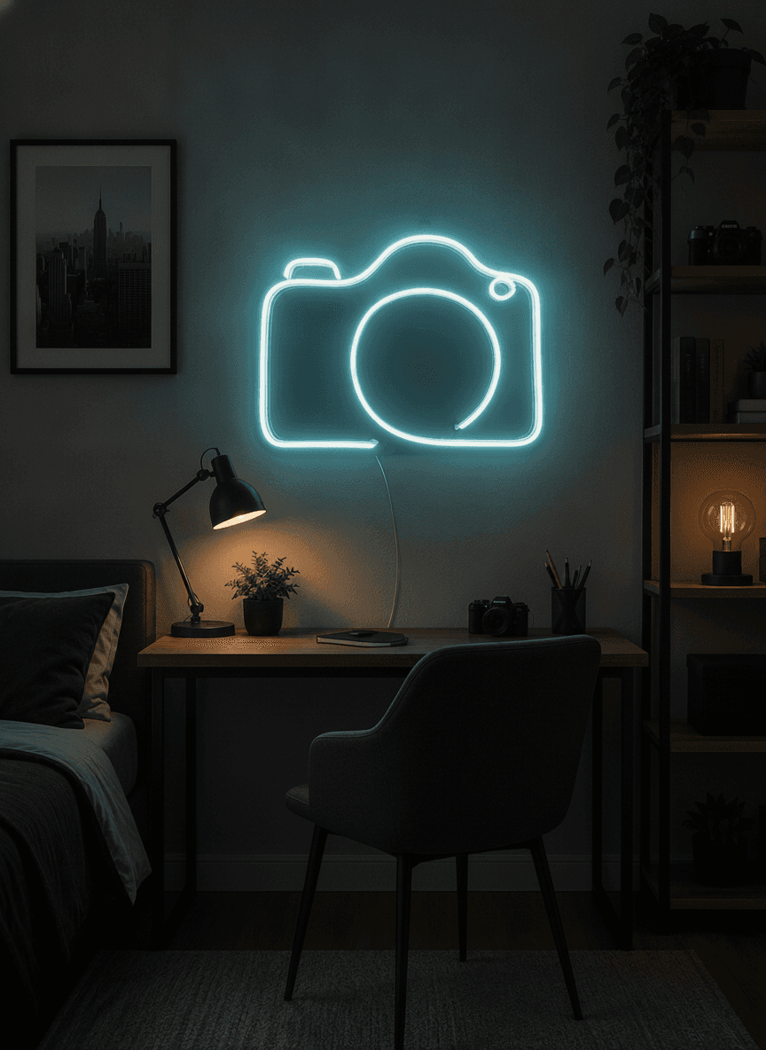 Studyo Yora Kamera Figürlü LED Neon Tablo
