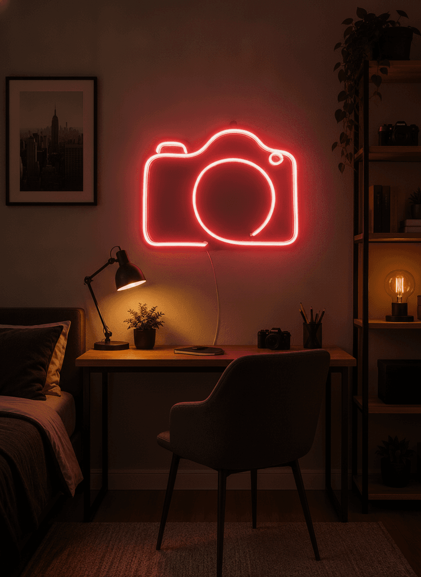 Studyo Yora Kamera Figürlü LED Neon Tablo
