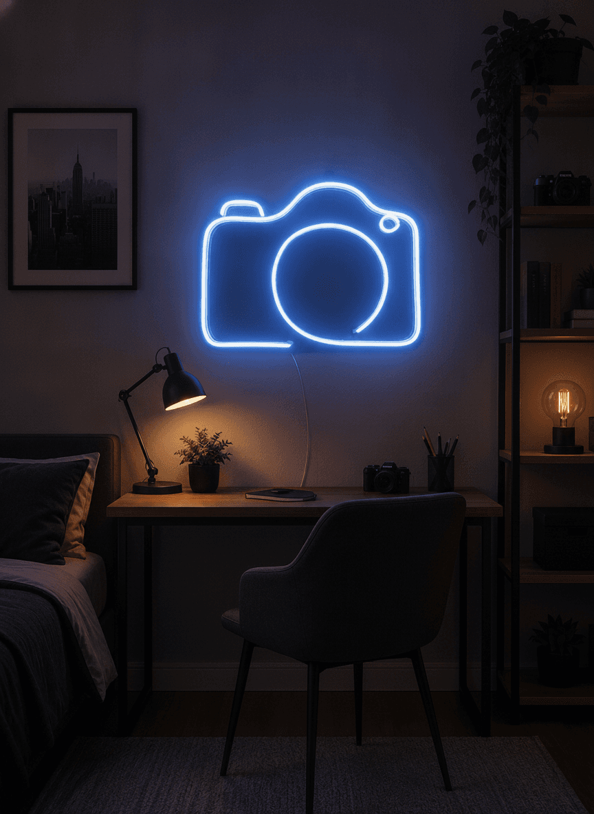 Studyo Yora Kamera Figürlü LED Neon Tablo