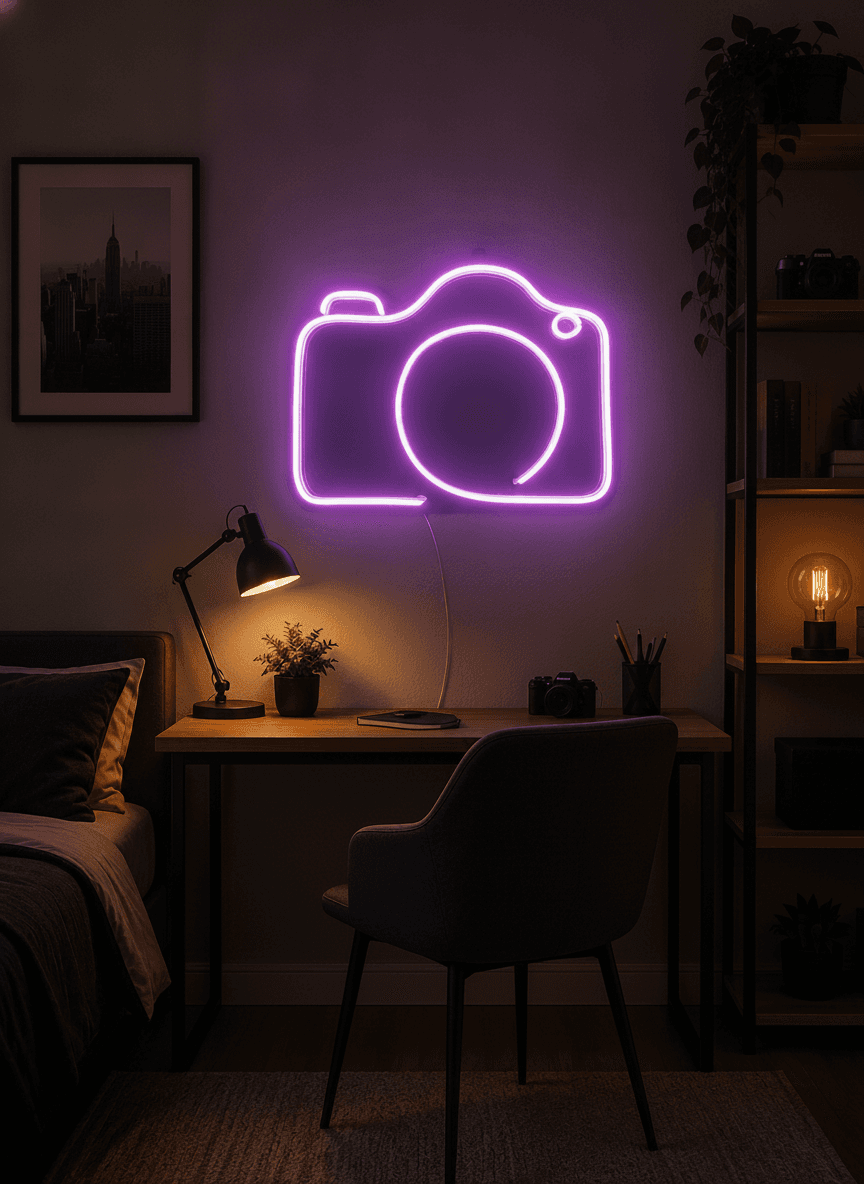 Studyo Yora Kamera Figürlü LED Neon Tablo