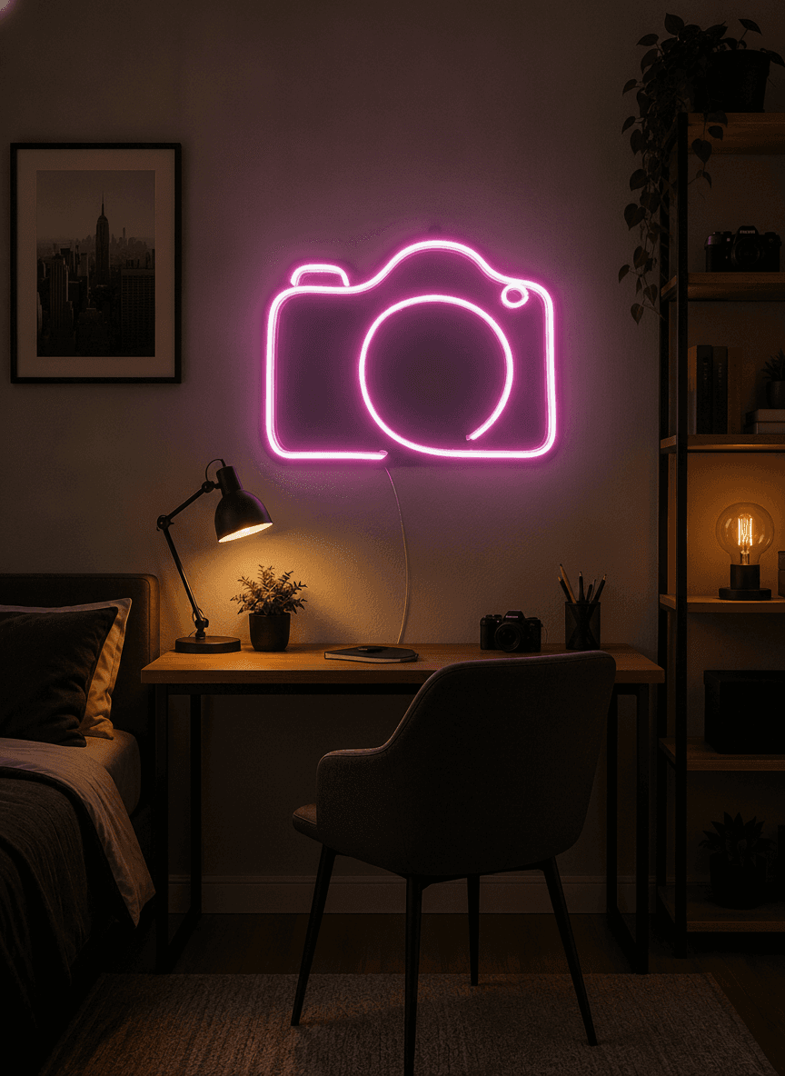 Studyo Yora Kamera Figürlü LED Neon Tablo