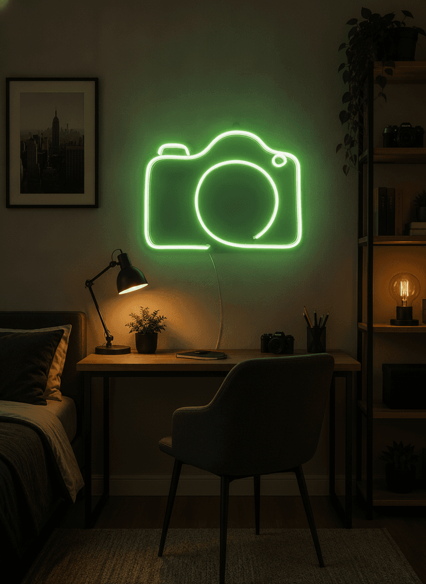 Studyo Yora Kamera Figürlü LED Neon Tablo