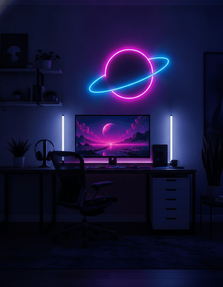 Satürn Gezegeni LED Neon Tablo