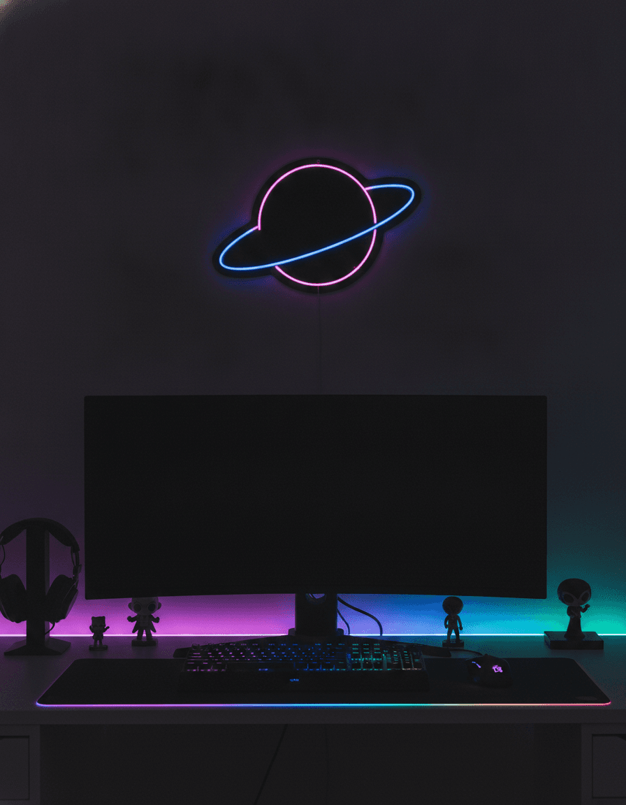 Satürn Gezegeni LED Neon Tablo
