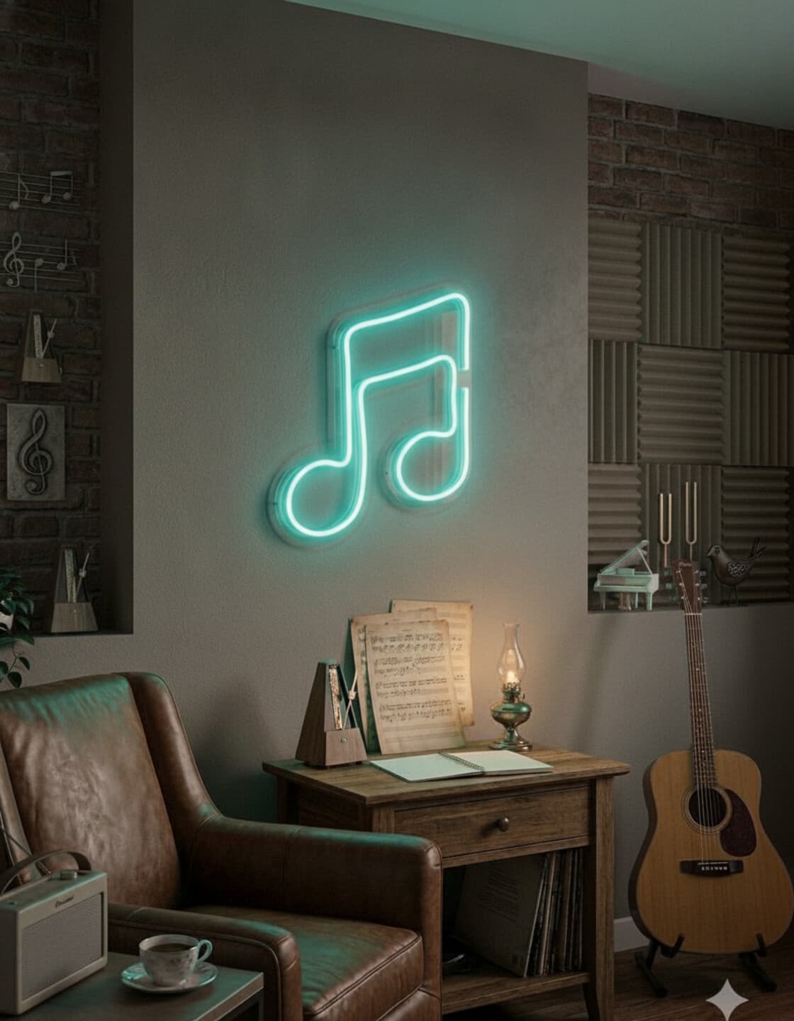 Buz Mavisi Müzik Notası LED Neon Tablo