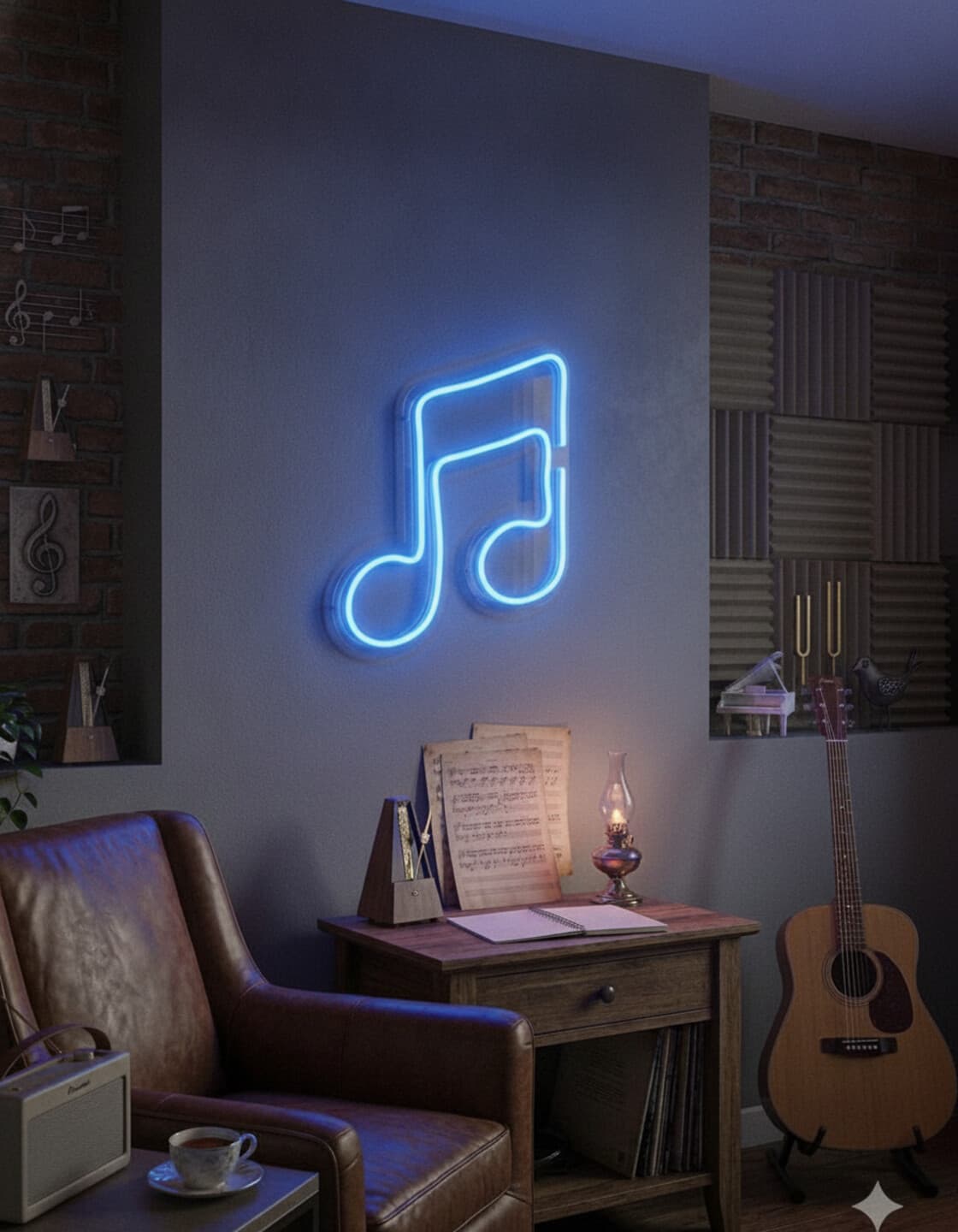 Mavi Müzik Notası LED Neon Tablo
