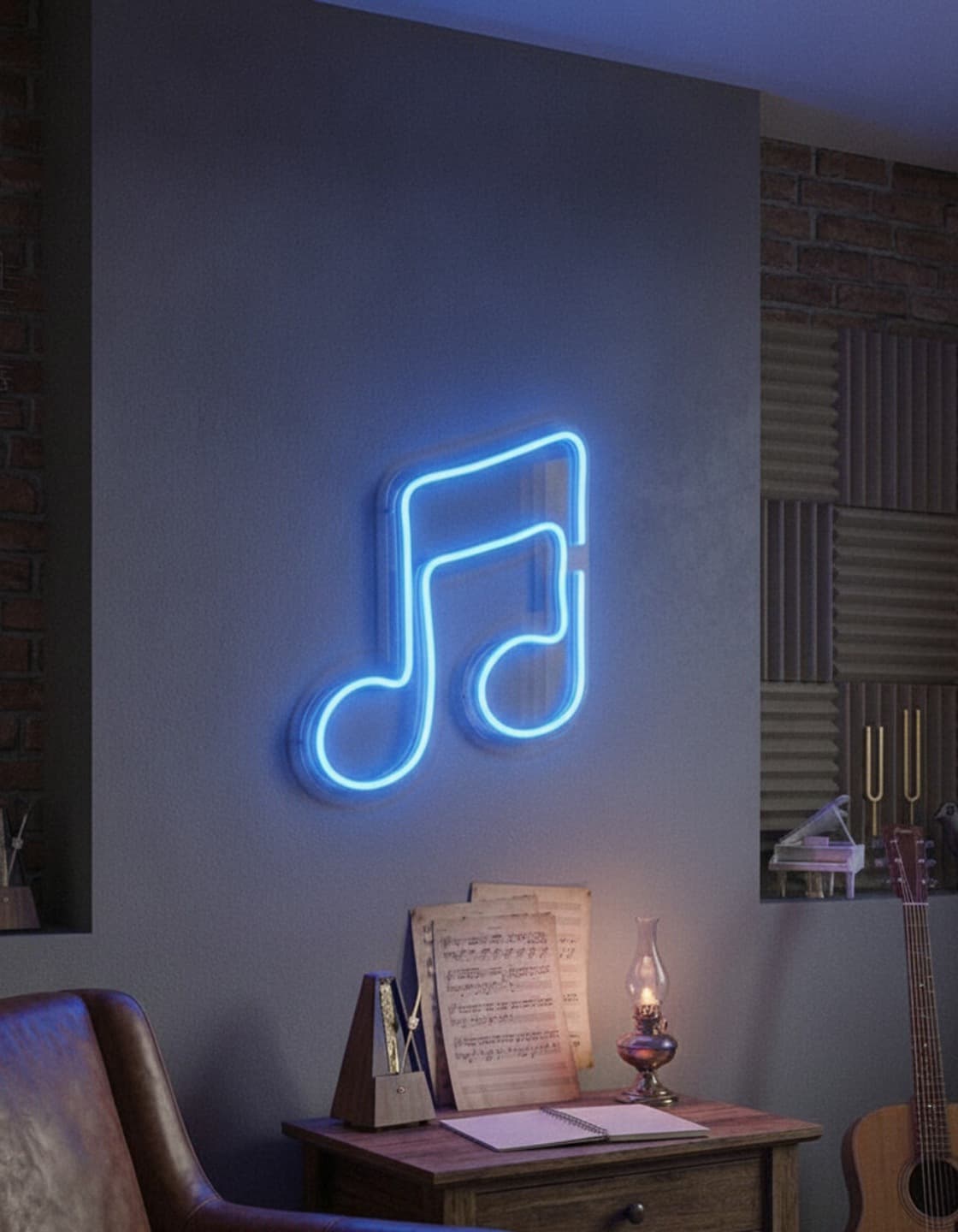 Mavi Müzik Notası LED Neon Tablo
