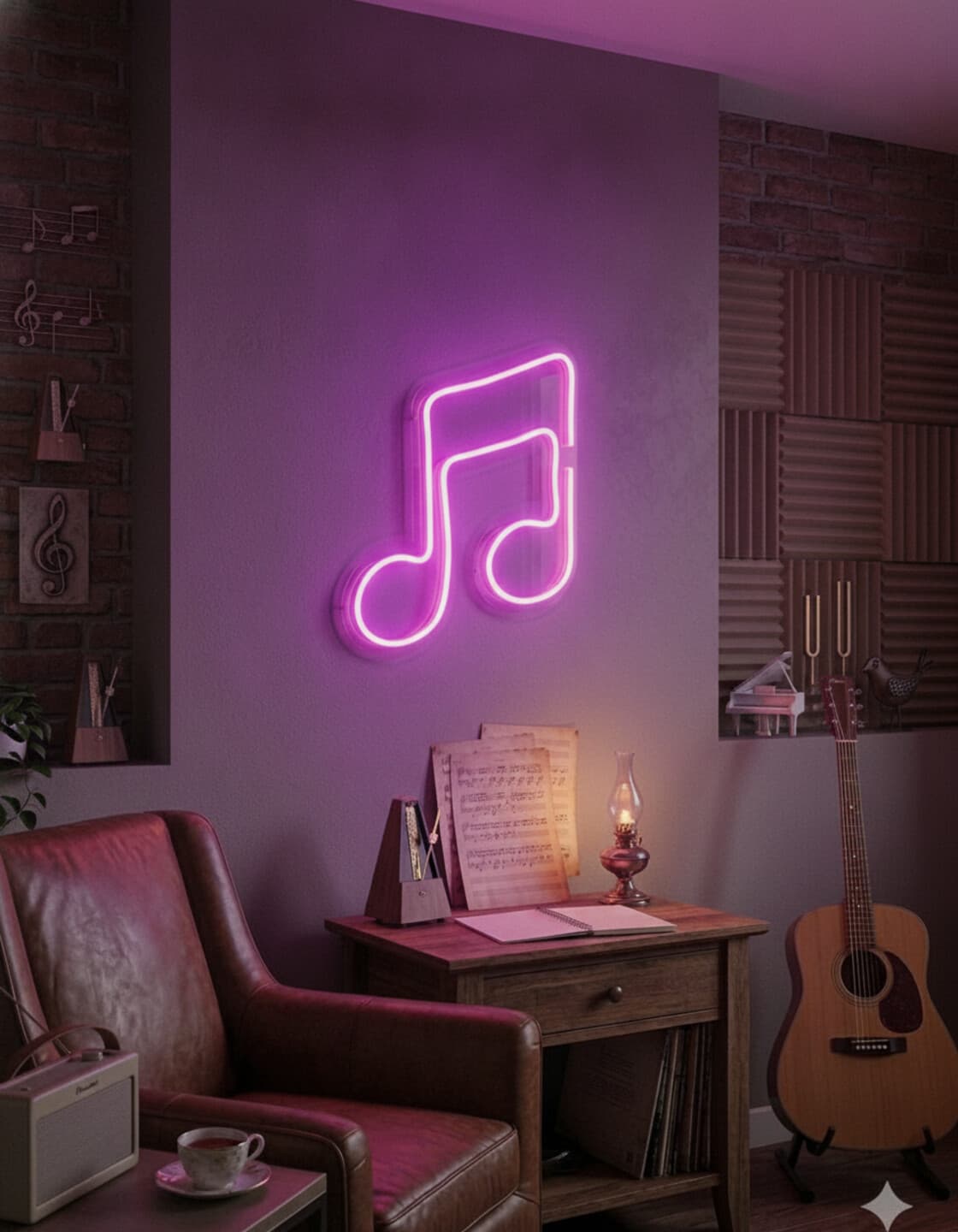 Mor Müzik Notası LED Neon Tablo