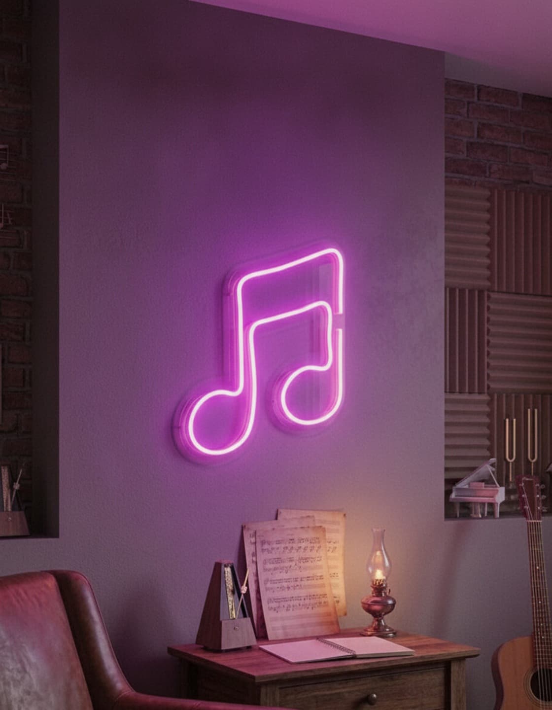 Mor Müzik Notası LED Neon Tablo