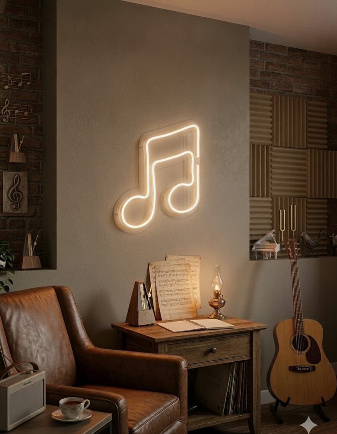 Sıcak Beyaz Müzik Notası LED Neon Tablo