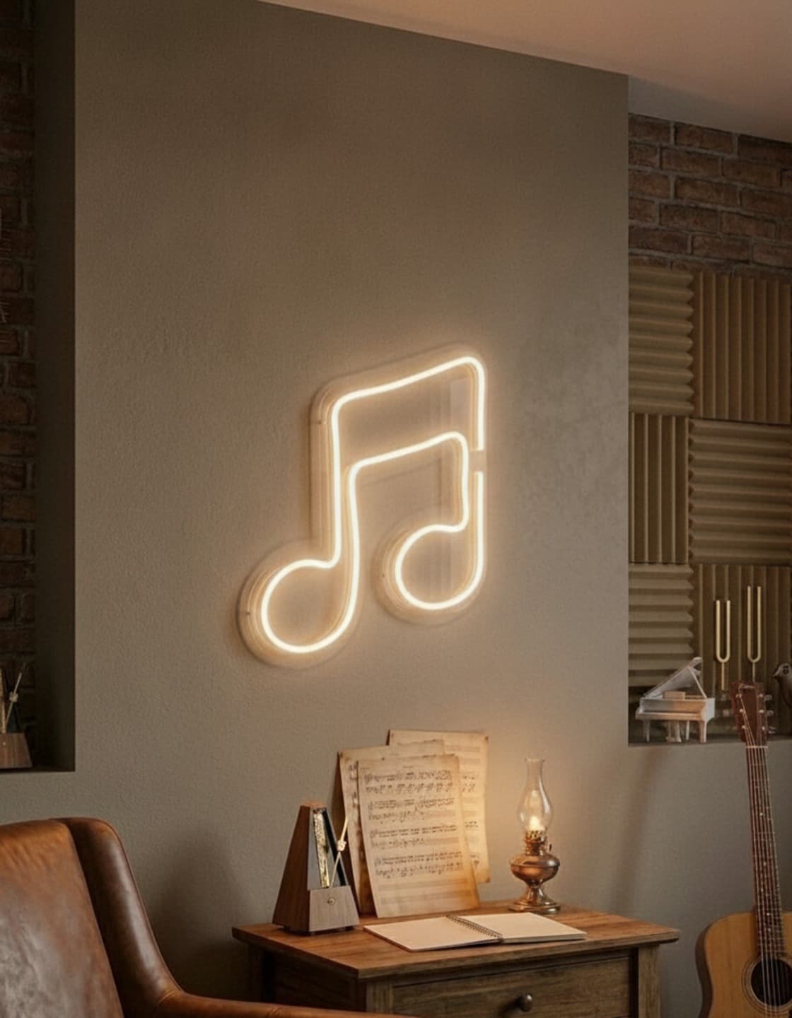 Sıcak Beyaz Müzik Notası LED Neon Tablo