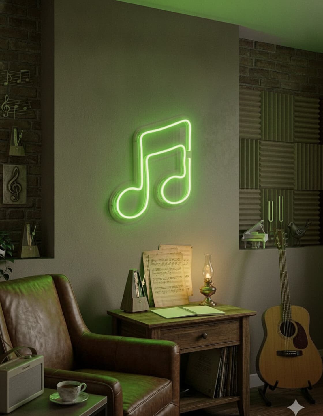Yeşil Müzik Notası LED Neon Tablo