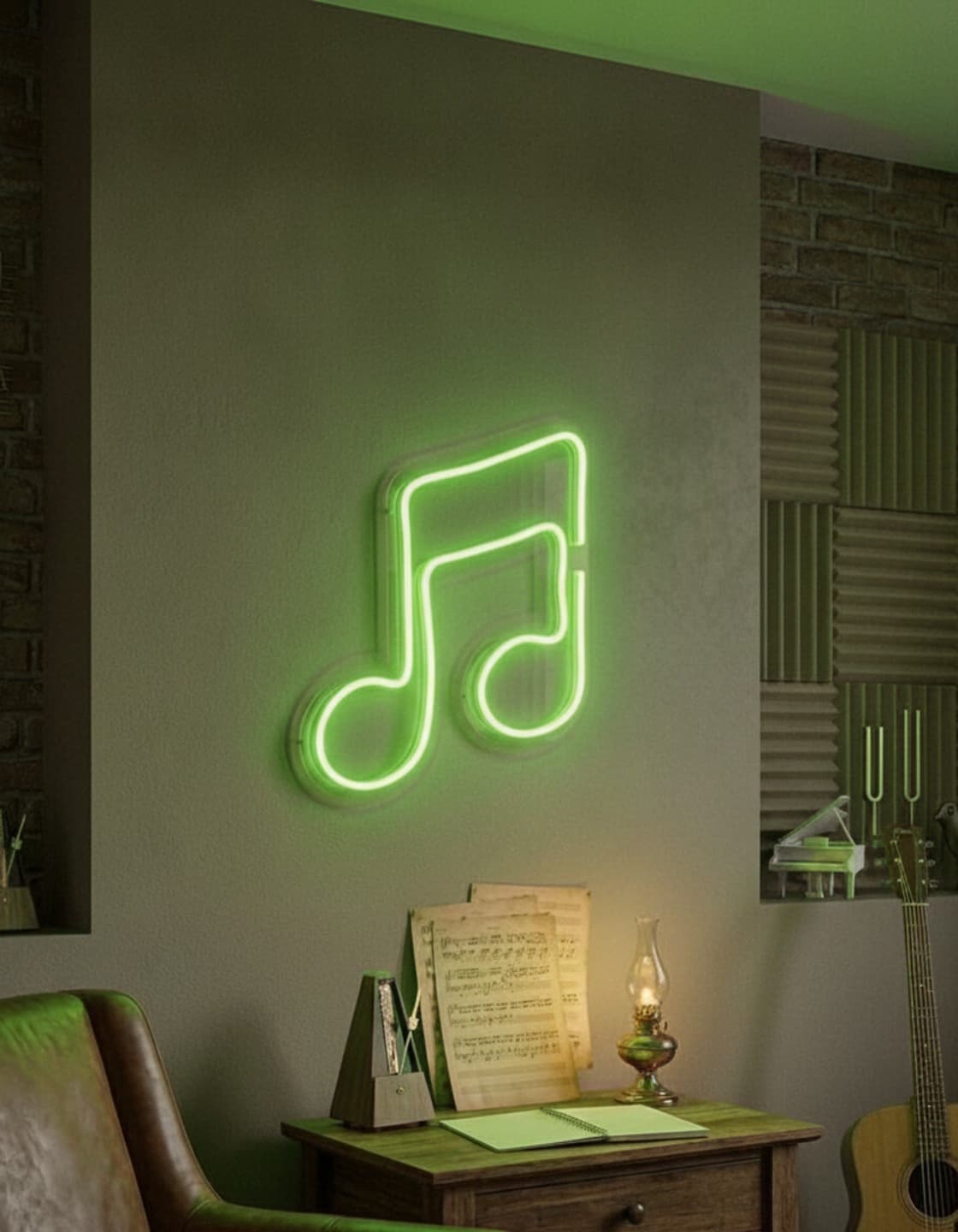 Yeşil Müzik Notası LED Neon Tablo